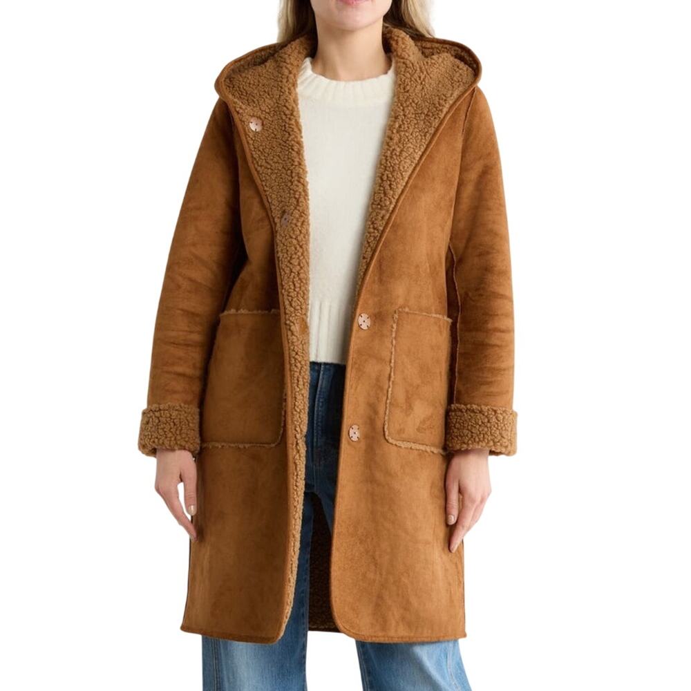 Lucky Brand Cognac Brown Teddy Shearling Coat